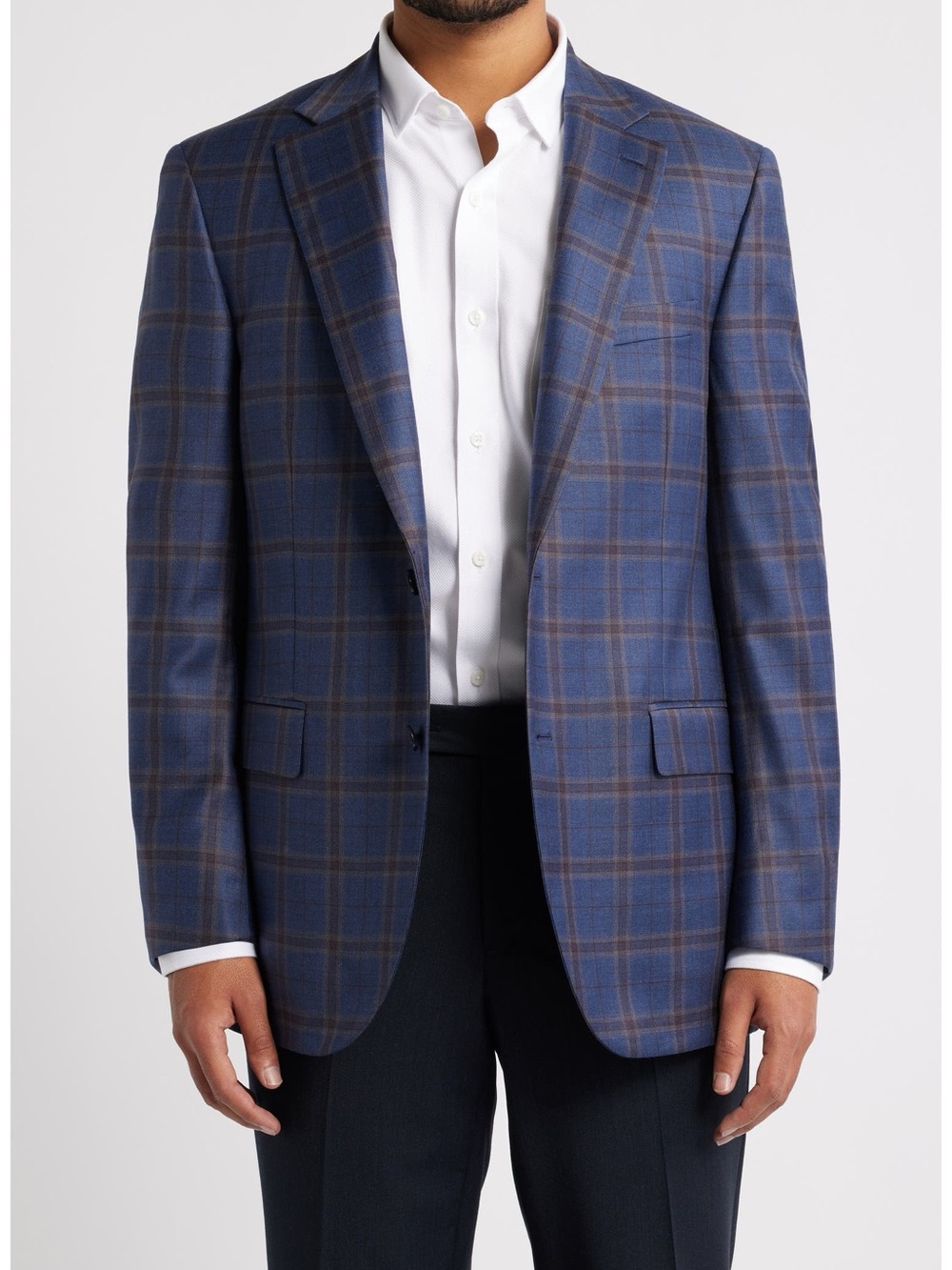 Peter Miller • NWOT Flynn Classic Fit Navy & Brown Plaid Wool Sport Coat
